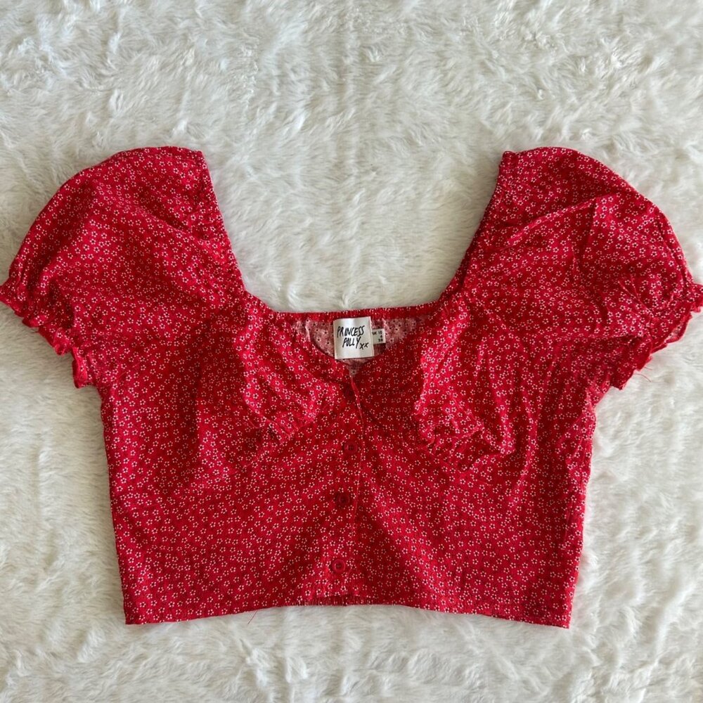 Princess Polly Red Floral Print Crop Top Cottagecore Boho - Size 6‎